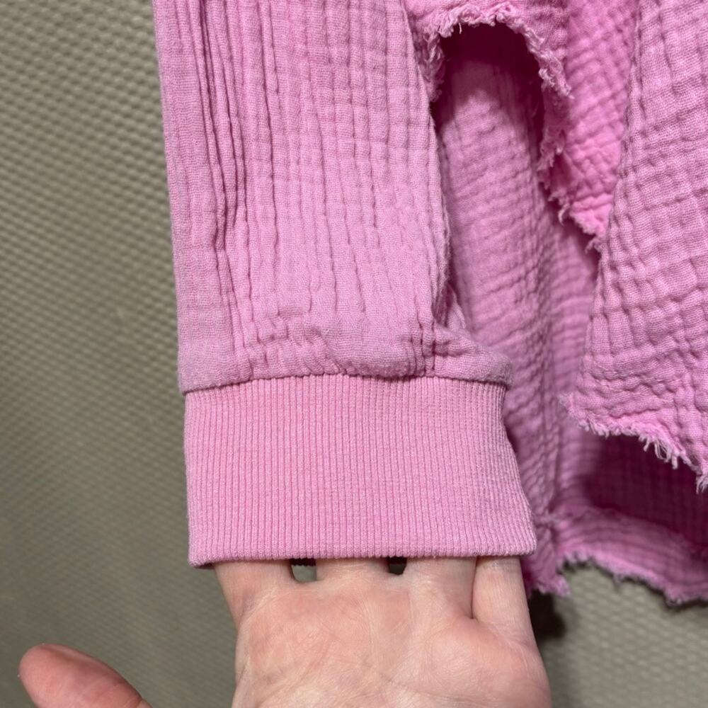 Pink Lily Lavender Gauze Button Down Shirt Raw Hem Oversized Boho Casual Small - Picture 3 of 9